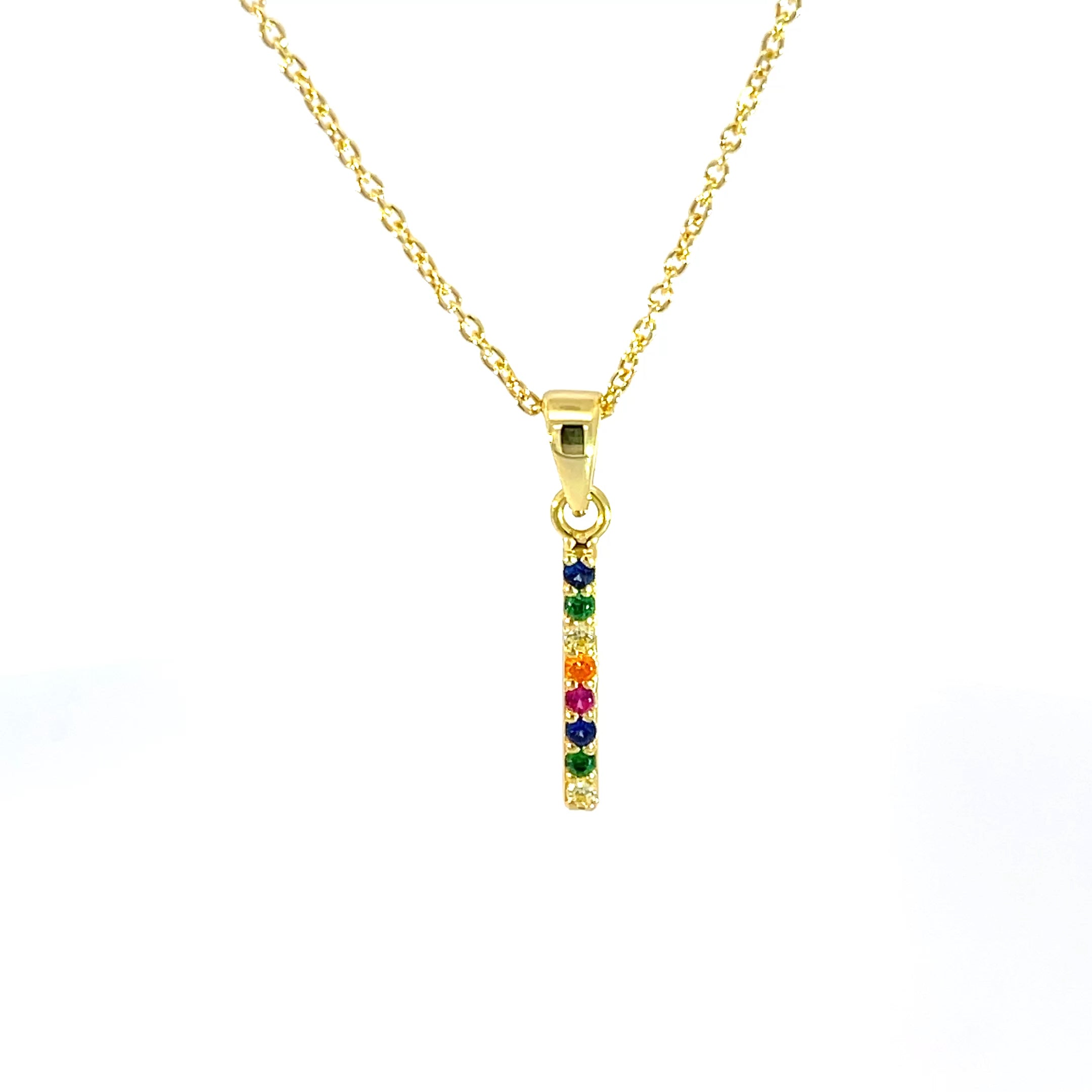 925 Silver Gold-Plated Rainbow Bar Pendant with Chain